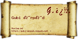 Gubi Árpád névjegykártya